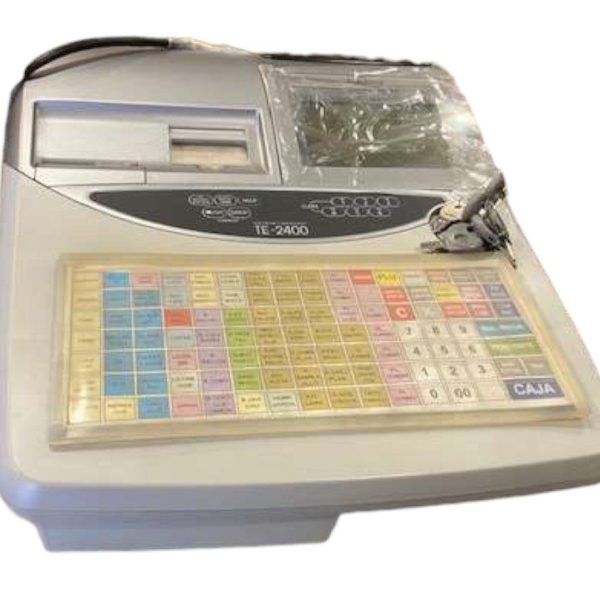 Máquina registradora alfanumérica Casio, modelo  TE-2400, doble impresora papel térmico, teclado  de membrana